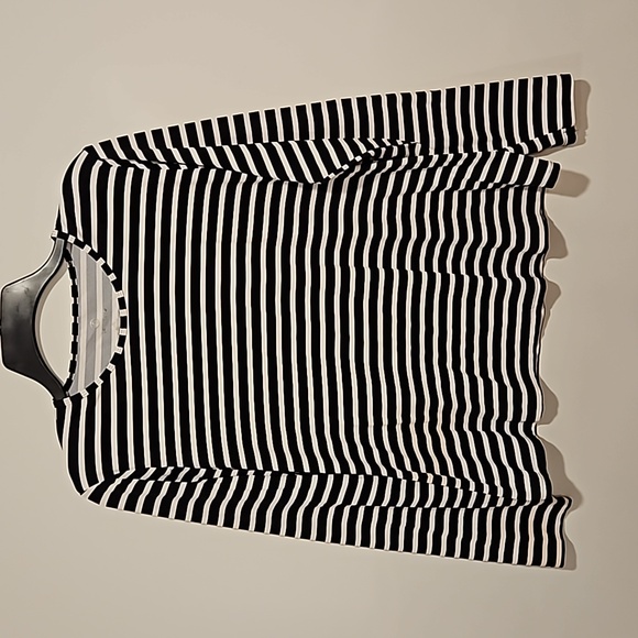 LAND'S END black and white horizontal stripe long sleeve crew neck top Large - Picture 1 of 5